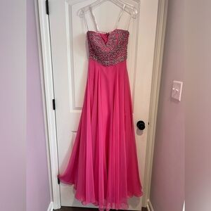 Sherri Hill Strapless Pink Gown with Silver Embellishments